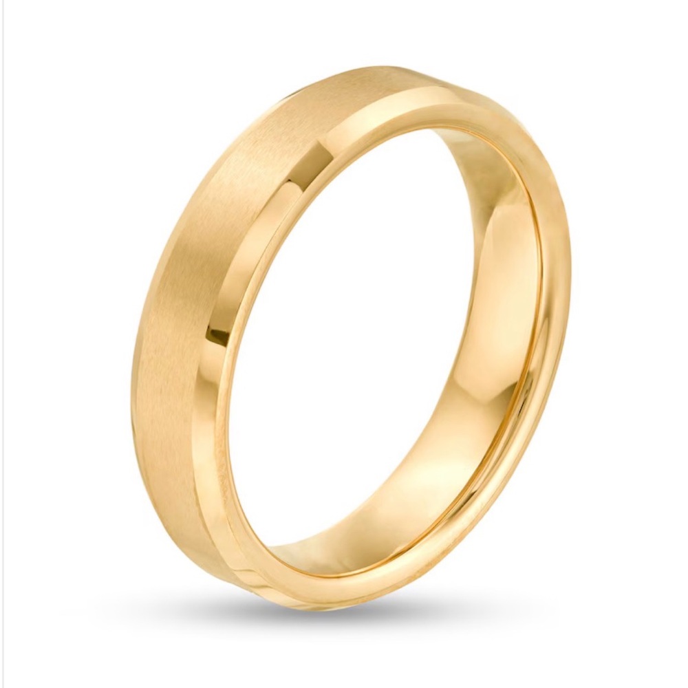 Men’s 5.0mm Brushed Inlay Beveled Edge Wedding Band NWT $450 From Zales sz 10.5